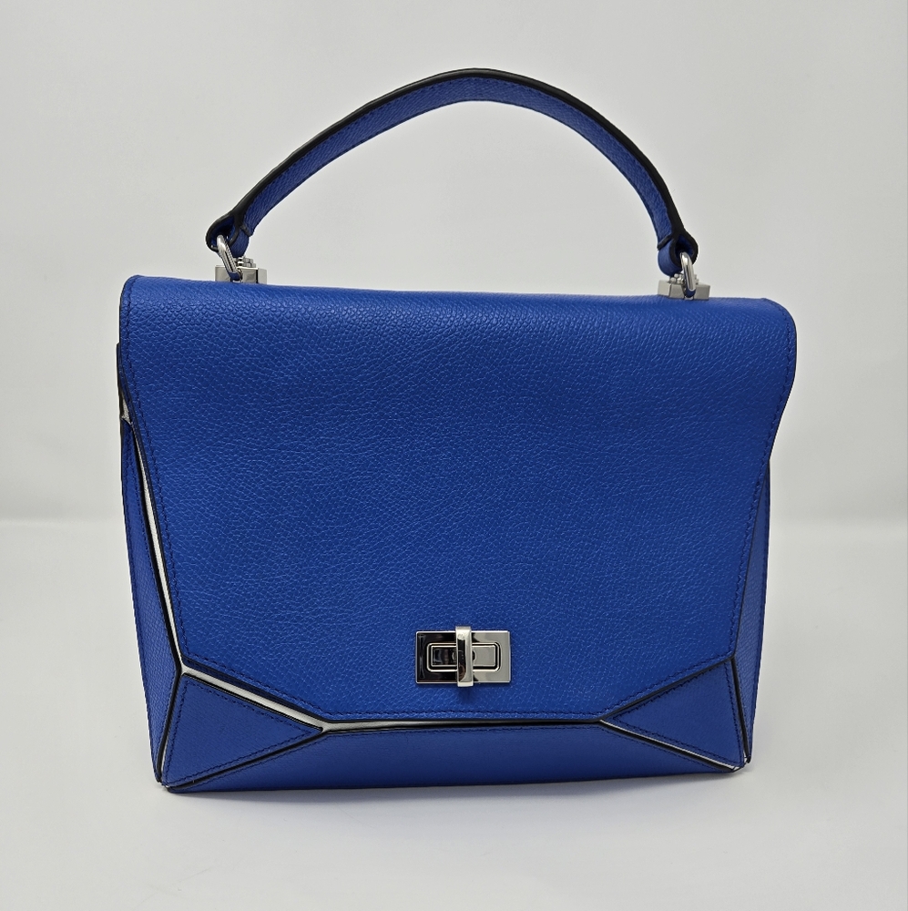 Henri Bendel Blue Geometric Bijoux Top Handle Bag Purse Crossbody